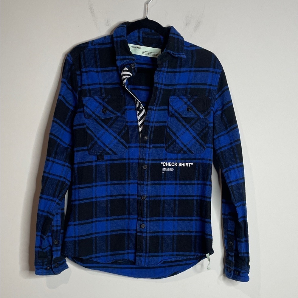 Off-White | Authentic Men’s Blue & Black Quote Fannel Shirt Size XS